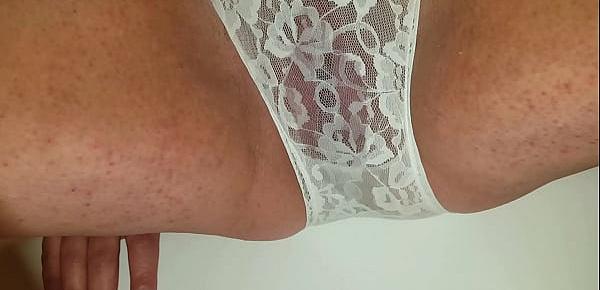  Pissing my lacy white panties